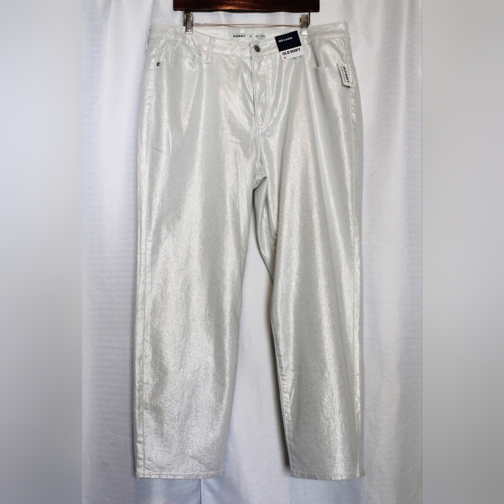 Old Navy Women’s Size 18 High-Rise OG Loose Glitter Jeans – White - Picture 2 of 8